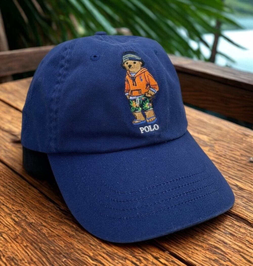 Polo Ralph Lauren Polo Bear Hawaiian Hat Navy Leather Strap Adjustable Rare